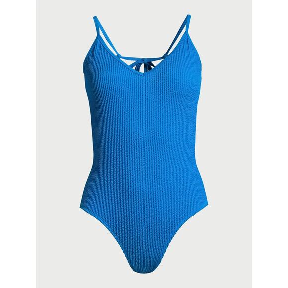 No Boundaries Womens One Piece Swimsuit Popcorn Crinkle Blue Size M (7-9) - Picture 5 of 5